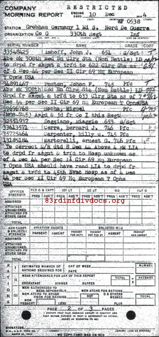 Morning report G Co, 1944-12-10, page 2 Morning report