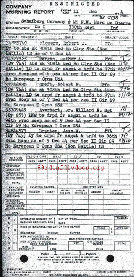 Morning report G Co, 1944-12-11, page 1 Morning report