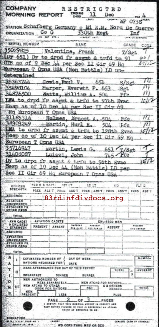 Morning report G Co, 1944-12-11, page 2 Morning report