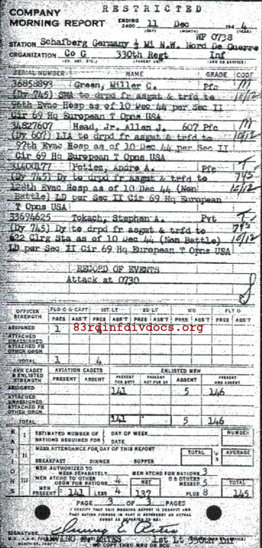 Morning report G Co, 1944-12-11, page 3 Morning report