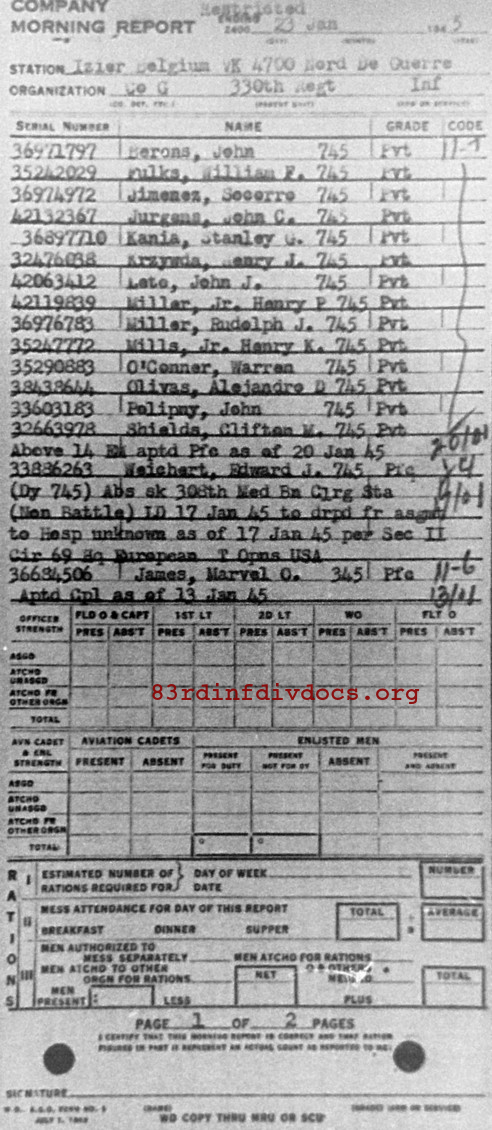 Morning report G Co, 1945-01-23, page 1 Morning report