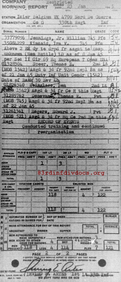 Morning report G Co, 1945-01-23, page 2 Morning report