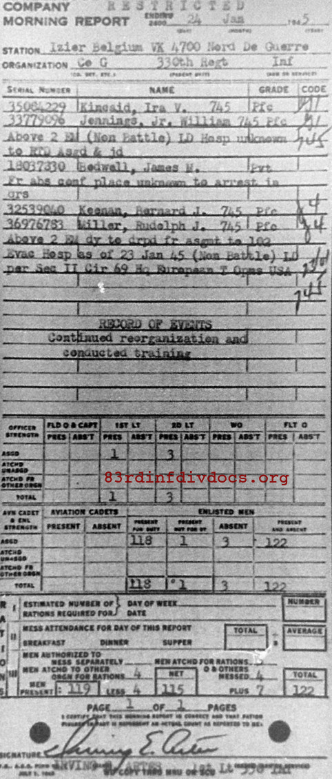 Morning report G Co, 1945-01-24, page 1 Morning report