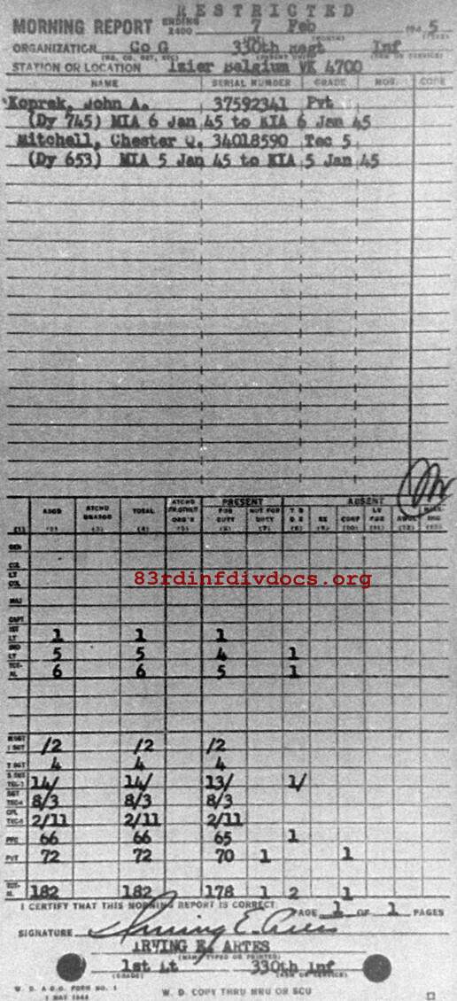 Morning report G Co, 1945-02-07, page 1 Morning report