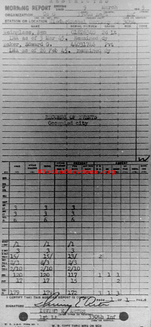 Morning report G Co, 1945-03-09, page 1 Morning report