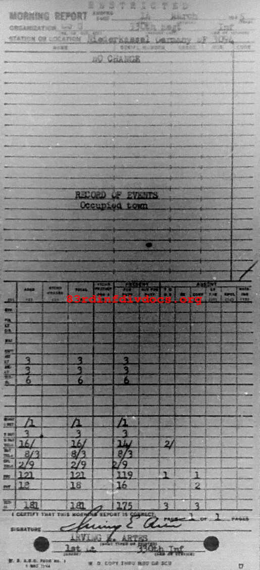 Morning report G Co, 1945-03-14, page 1 Morning report