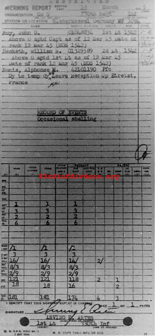 Morning report G Co, 1945-03-15, page 1 Morning report