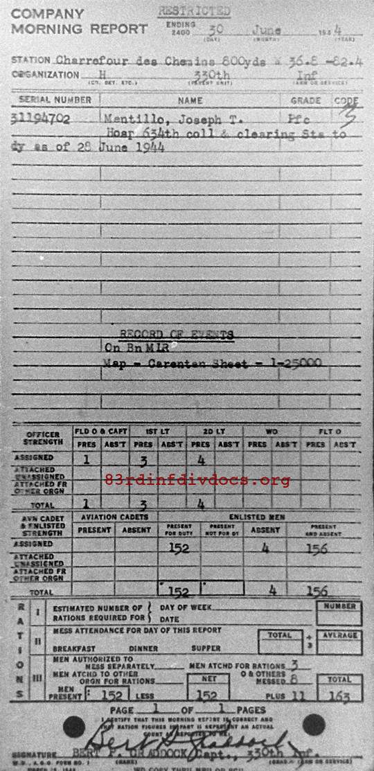 Morning report H Co, 1944-06-30, page 1 Morning report