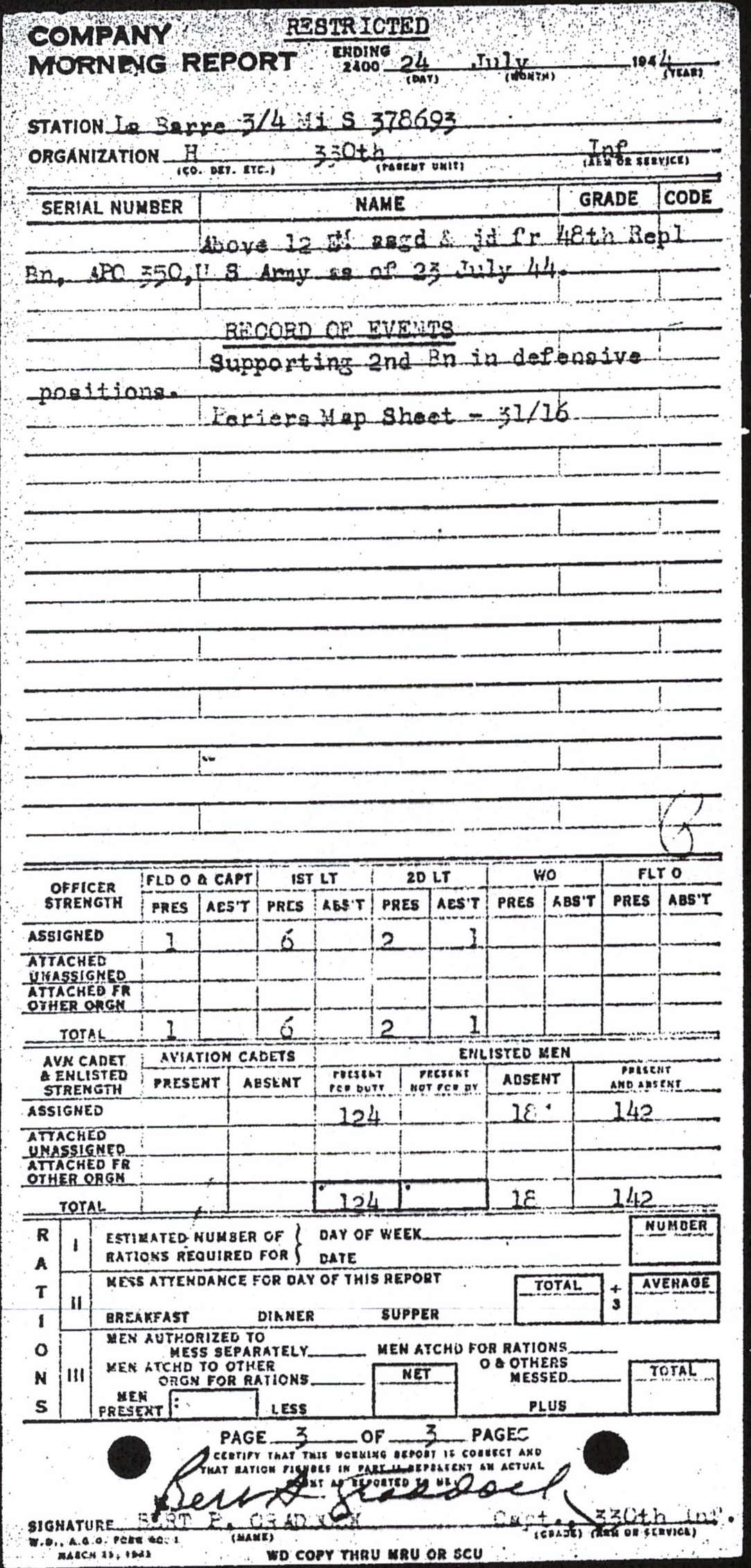 Morning report H Co, 1944-07-24, page 3 Morning report