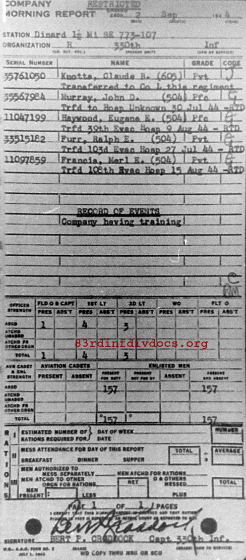 Morning report H Co, 1944-09-02, page 1 Morning report