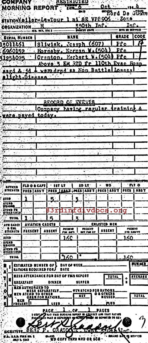 Morning report H Co, 1944-10-06, page 1 Morning report