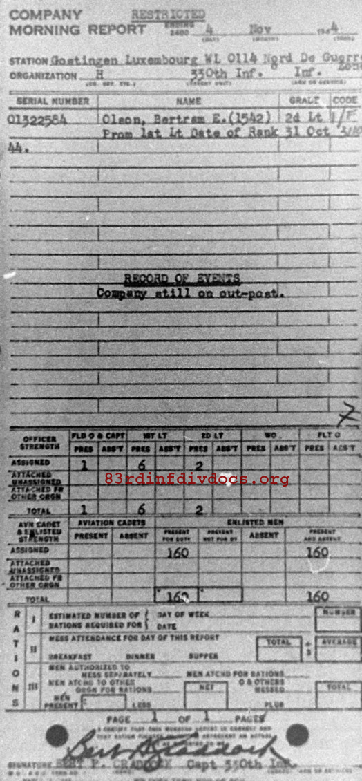 Morning report H Co, 1944-11-04, page 1 Morning report