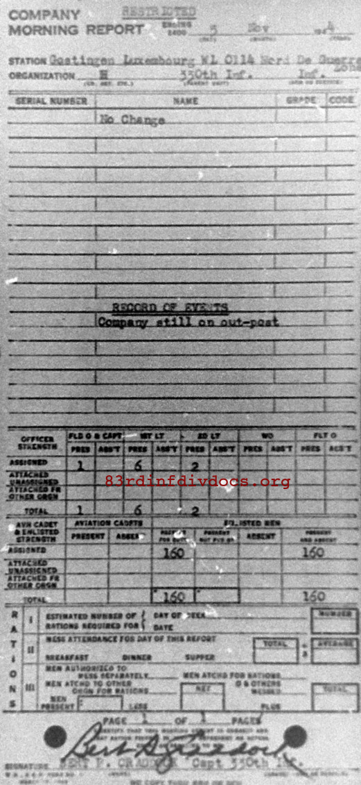 Morning report H Co, 1944-11-05, page 1 Morning report