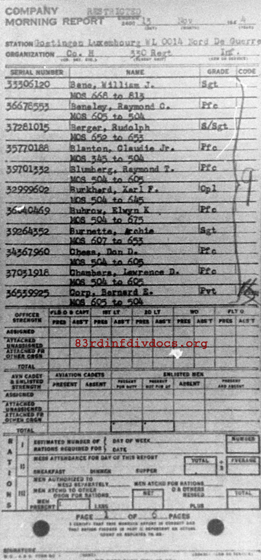 Morning report H Co, 1944-11-13, page 1 Morning report