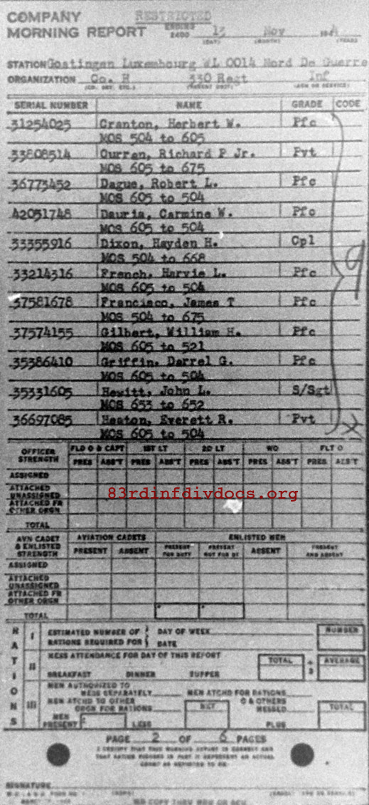 Morning report H Co, 1944-11-13, page 2 Morning report