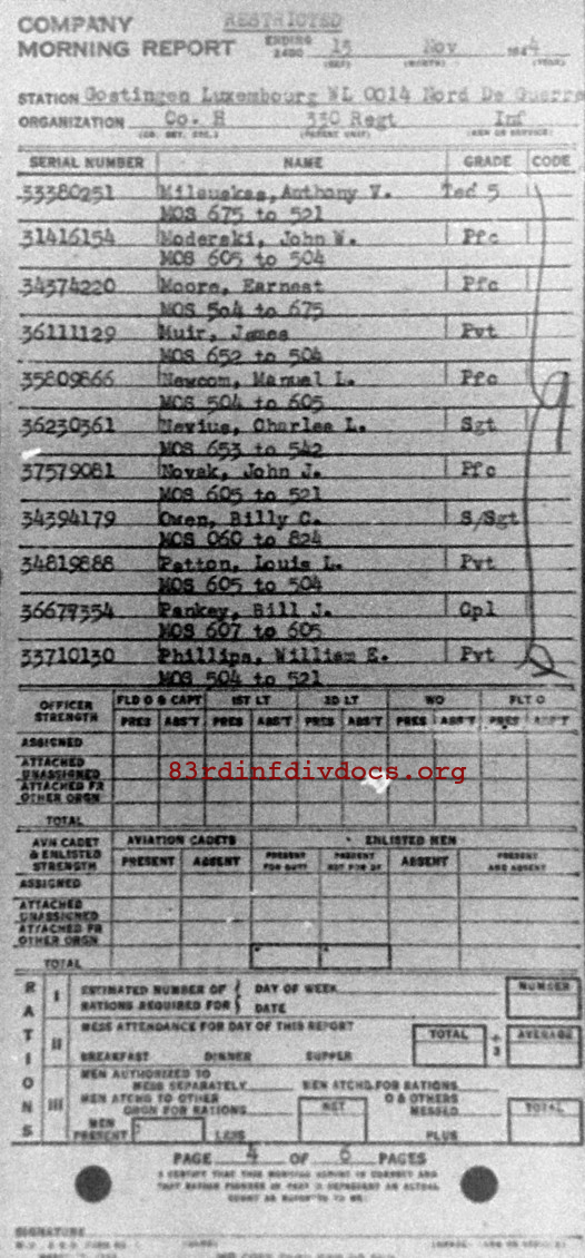 Morning report H Co, 1944-11-13, page 4 Morning report
