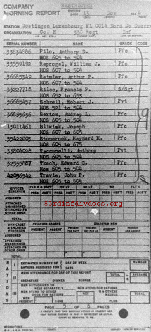 Morning report H Co, 1944-11-13, page 5 Morning report
