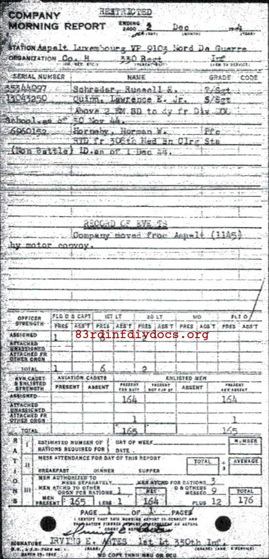Morning report H Co, 1944-12-02, page 1 Morning report