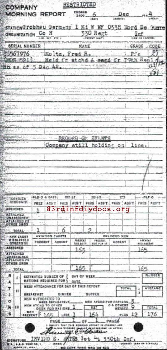 Morning report H Co, 1944-12-06, page 1 Morning report