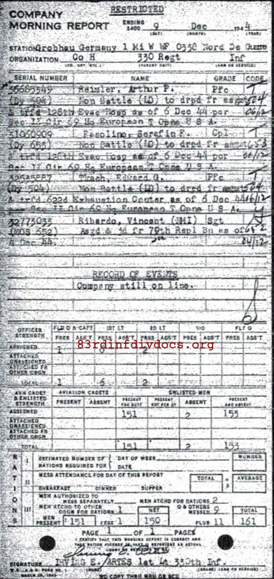 Morning report H Co, 1944-12-09, page 1 Morning report