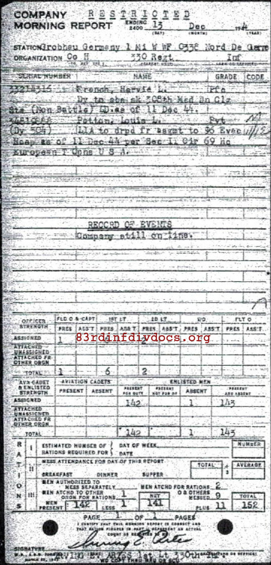 Morning report H Co, 1944-12-13, page 1 Morning report