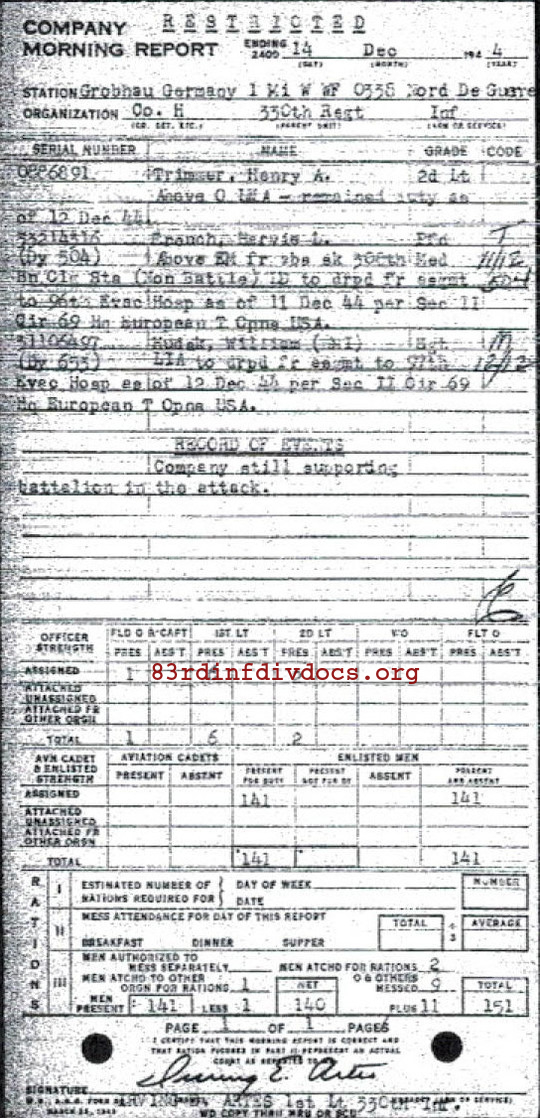 Morning report H Co, 1944-12-14, page 1 Morning report