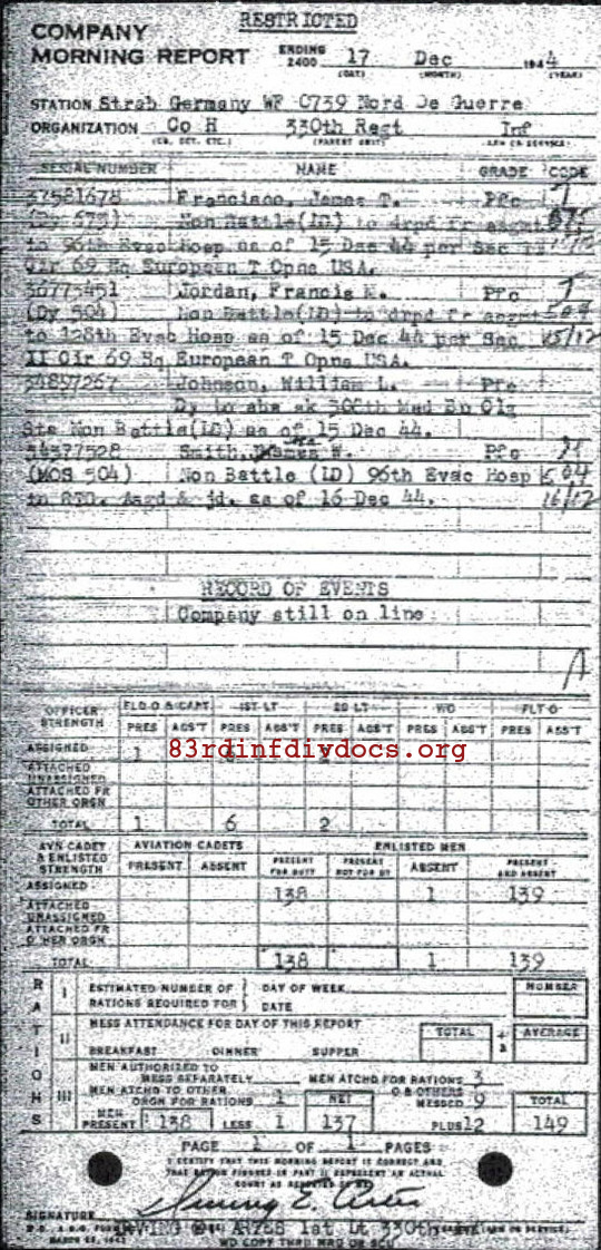 Morning report H Co, 1944-12-17, page 1 Morning report