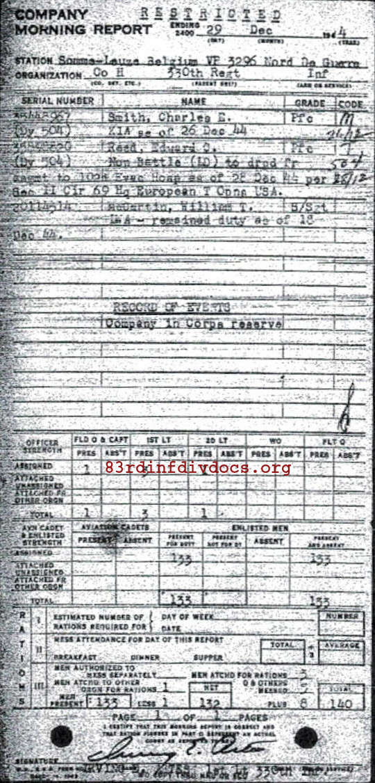 Morning report H Co, 1944-12-29, page 1 Morning report