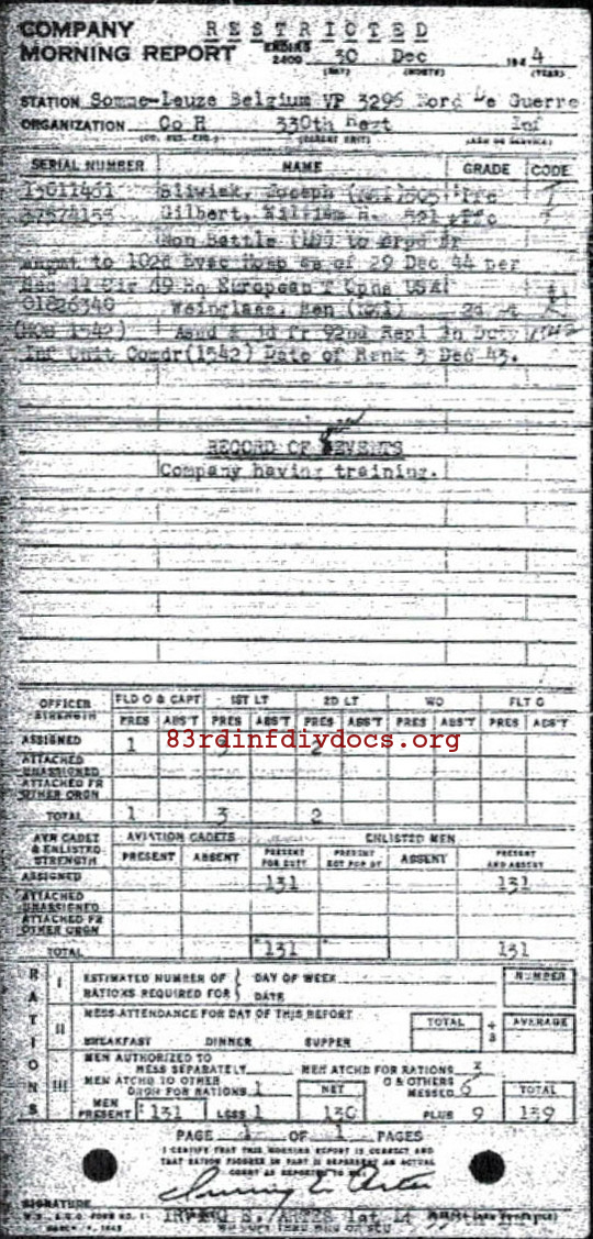 Morning report H Co, 1944-12-30, page 1 Morning report
