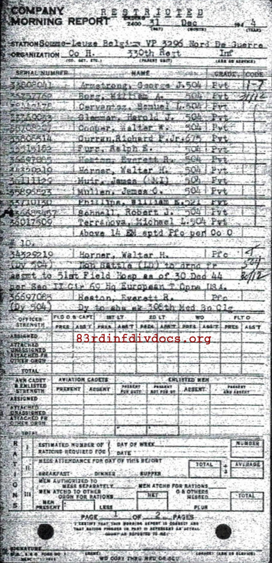 Morning report H Co, 1944-12-31, page 1 Morning report