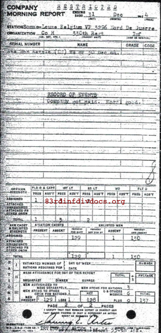 Morning report H Co, 1944-12-31, page 2 Morning report