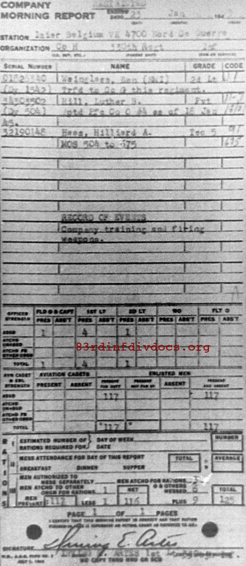 Morning report H Co, 1945-01-23, page 1 Morning report