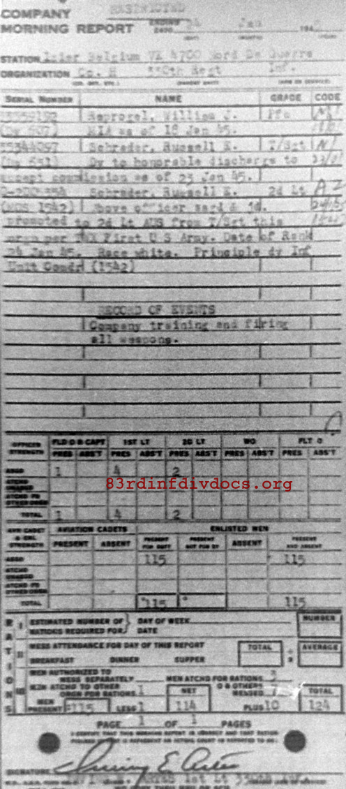 Morning report H Co, 1945-01-24, page 1 Morning report