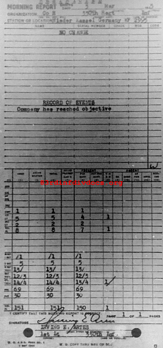Morning report H Co, 1945-03-03, page 1 Morning report