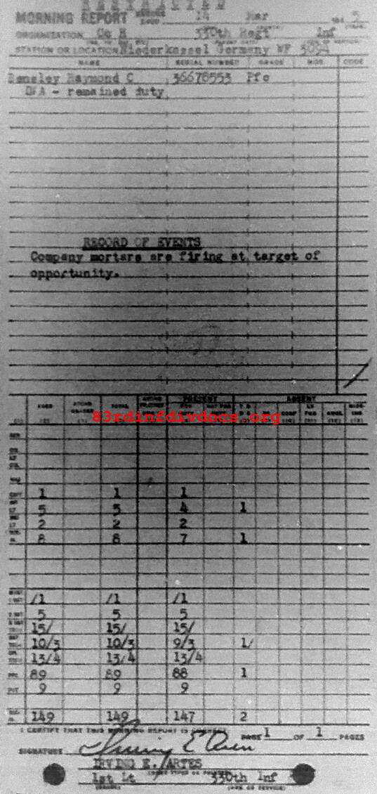 Morning report H Co, 1945-03-14, page 1 Morning report