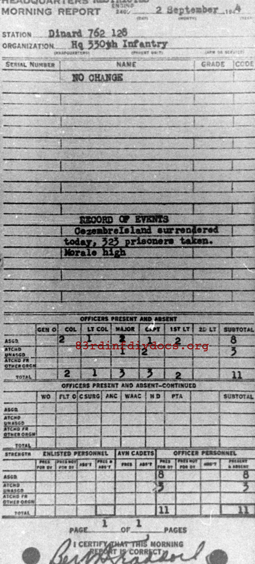 Morning report HQ Co, 1944-09-02, page 1 Morning report