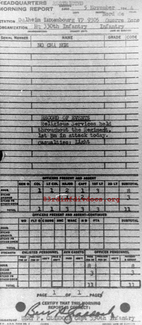 Morning report HQ Co, 1944-11-05, page 1 Morning report