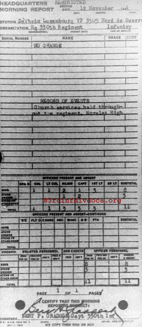 Morning report HQ Co, 1944-11-12, page 1 Morning report