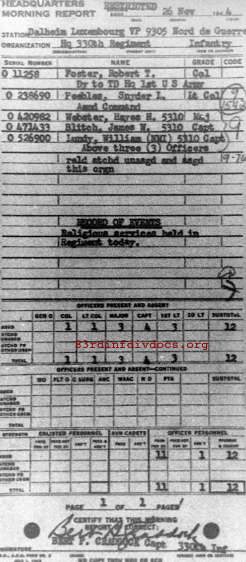 Morning report HQ Co, 1944-11-26, page 2 Morning report