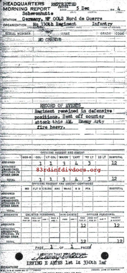 Morning report HQ Co, 1944-12-05, page 1 Morning report