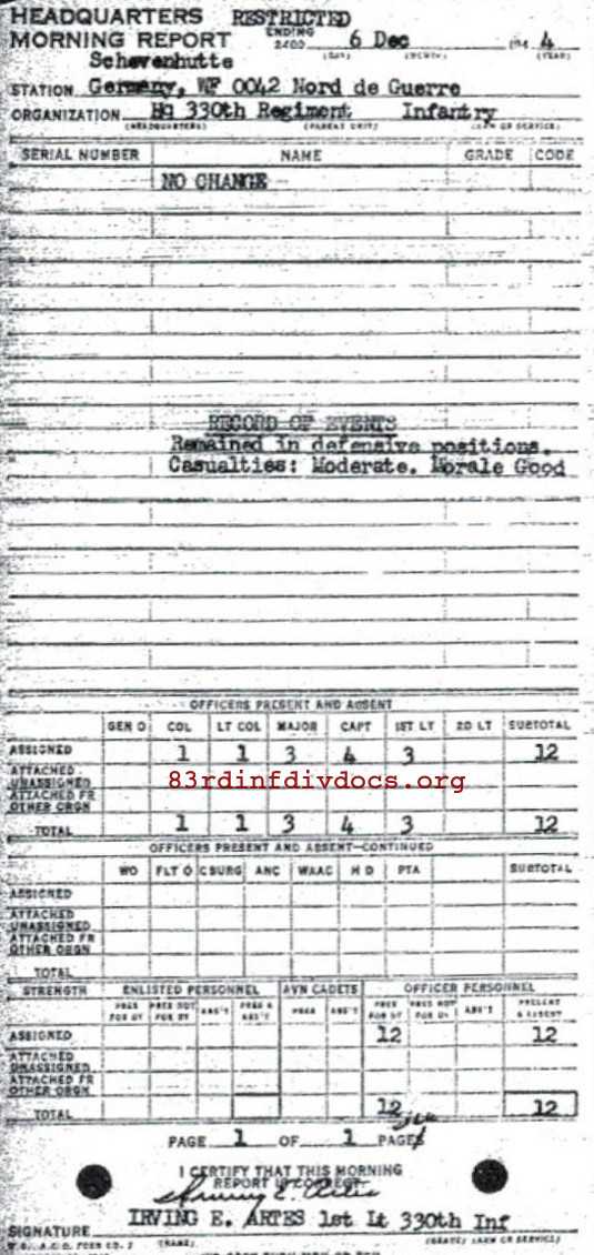 Morning report HQ Co, 1944-12-06, page 1 Morning report