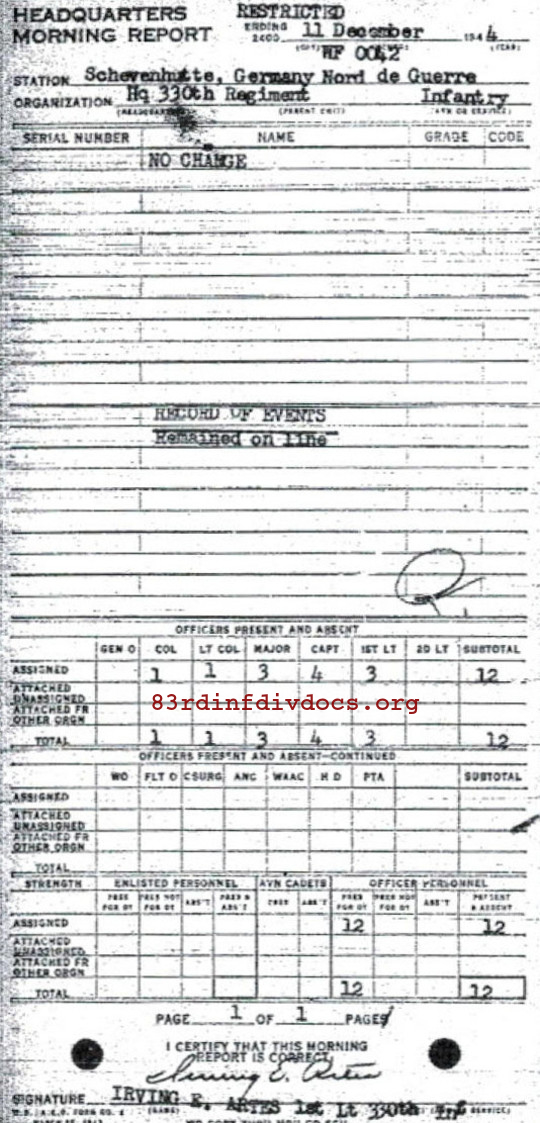 Morning report HQ Co, 1944-12-11, page 1 Morning report