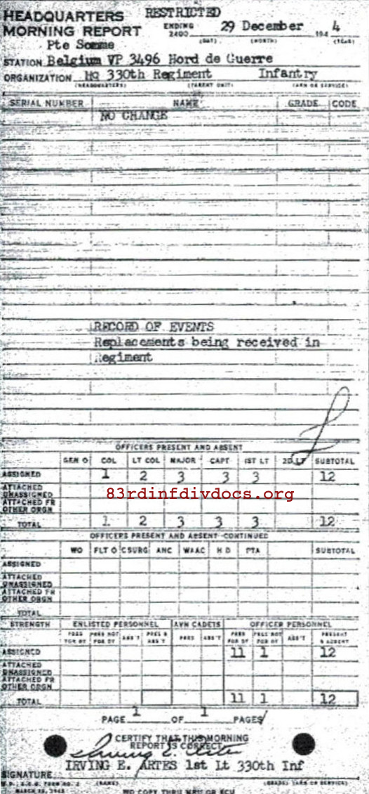 Morning report HQ Co, 1944-12-29, page 1 Morning report