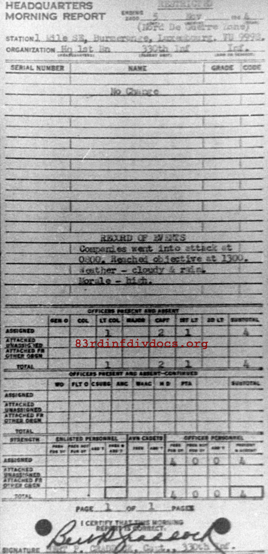 Morning report HQ1BN Co, 1944-11-05, page 1 Morning report