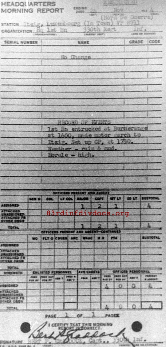 Morning report HQ1BN Co, 1944-11-24, page 1 Morning report