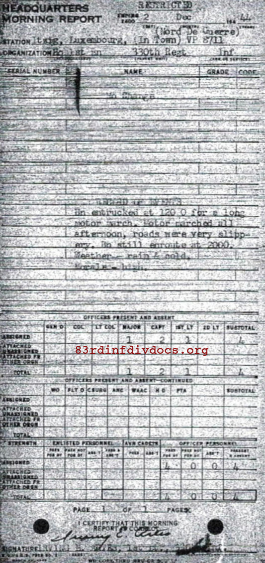 Morning report HQ1BN Co, 1944-12-02, page 1 Morning report