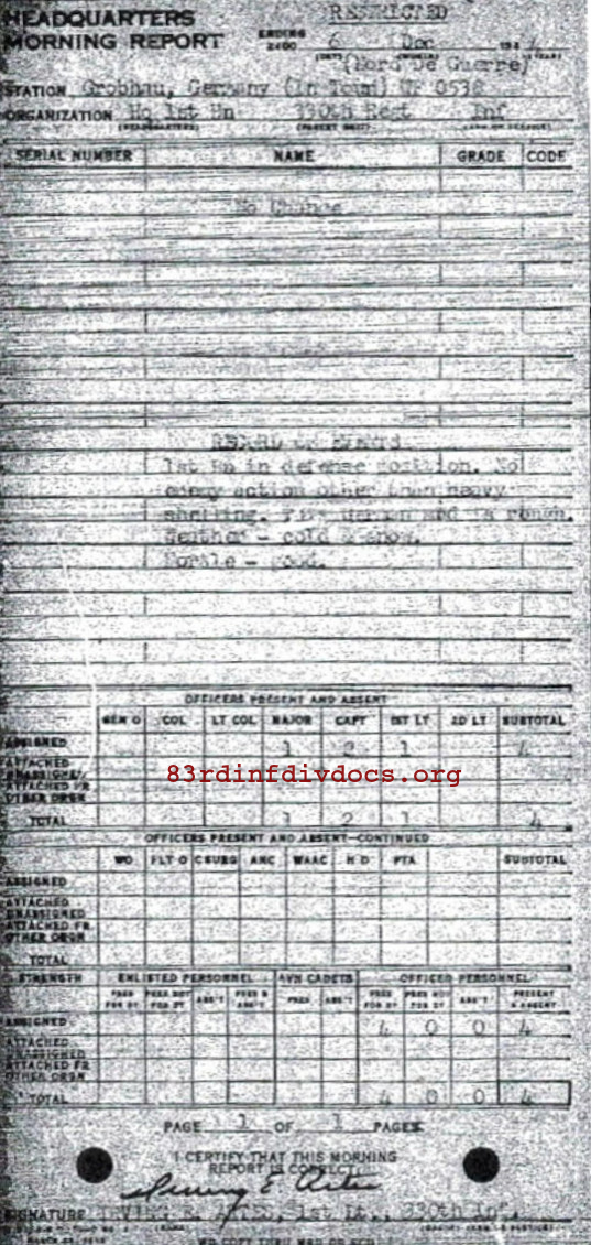 Morning report HQ1BN Co, 1944-12-06, page 1 Morning report