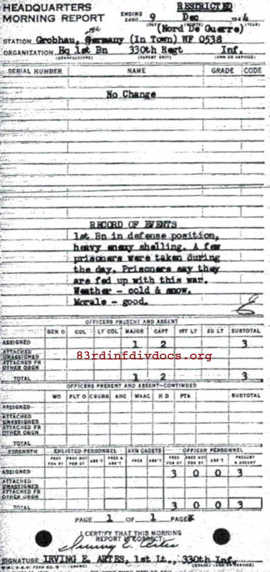 Morning report HQ1BN Co, 1944-12-09, page 1 Morning report