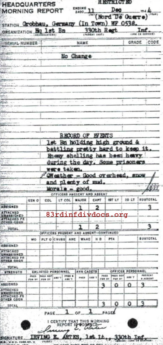 Morning report HQ1BN Co, 1944-12-11, page 1 Morning report