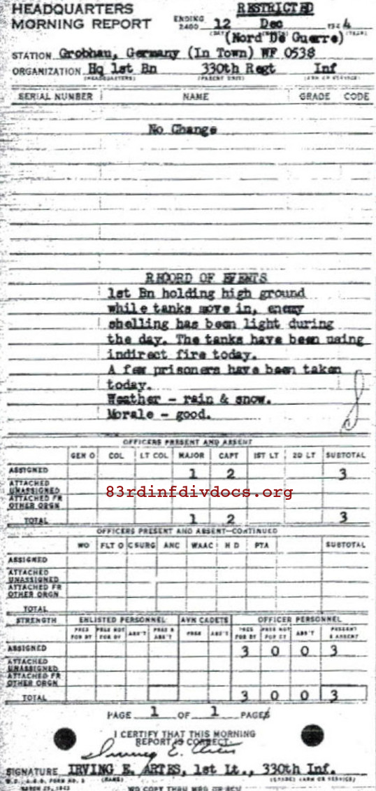 Morning report HQ1BN Co, 1944-12-12, page 1 Morning report